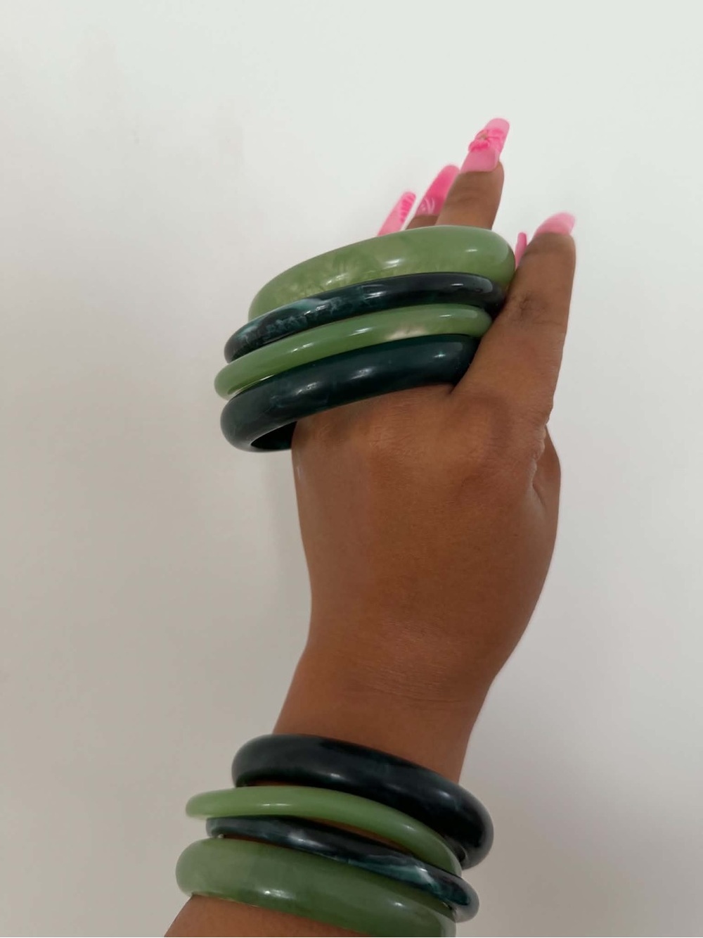 Green Jade-Style Stackable Bangle Set - Women Jewelry